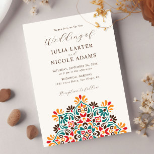Sun Rising Boho Rustic Floral Mandala Wedding Invitation