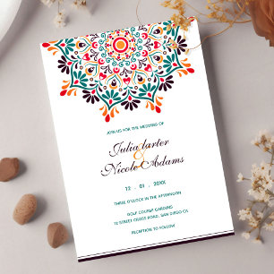 Sun Rising Boho Rustic Floral Mandala Wedding Invitation