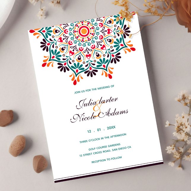 Sun Rising Boho Rustic Floral Mandala Wedding Invitation (Creator Uploaded)
