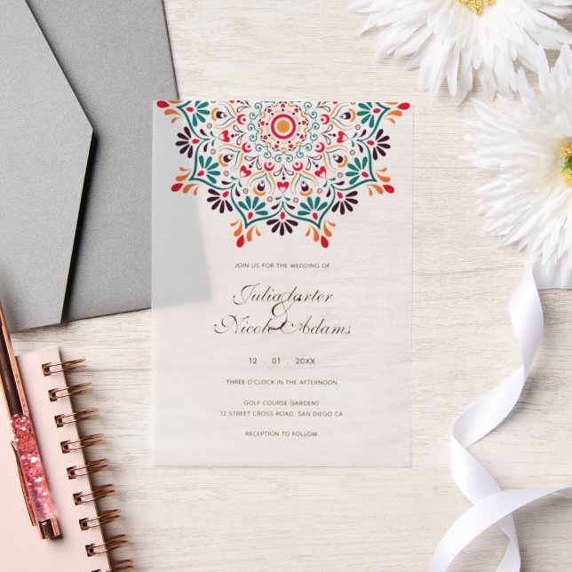 Sun Rising Boho Rustic Floral Mandala Wedding Vellum Invitations (Wedding)