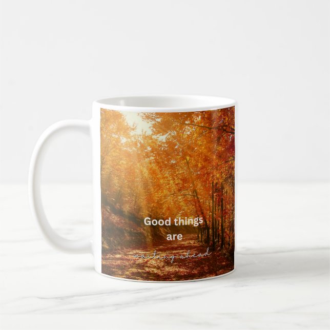 Sun Rising Forest Text Design (Fully Customizable) Coffee Mug (Left)