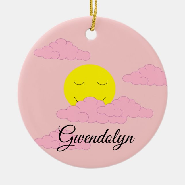 Sun Rising in Pink, Hazy Sky II Ceramic Ornament (Front)