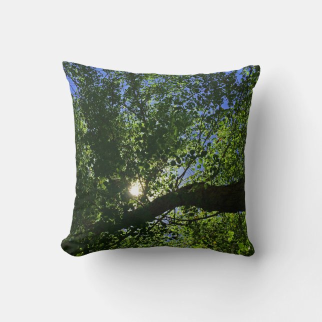 Sun Rising Through Trees Photo Morning Nature Throw Pillow (Front)