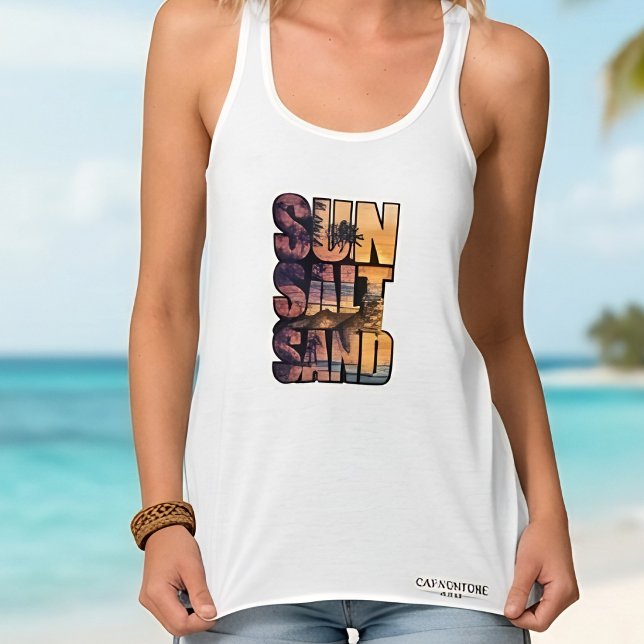 Sun Salt Sand Beach Cat Sunset Paradise  Tank Top (Creator Uploaded)