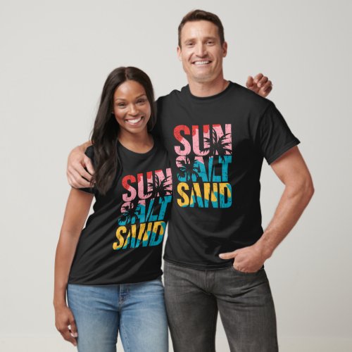 Sun Salt Sand Beach Retro Typography Summer  T_Shirt