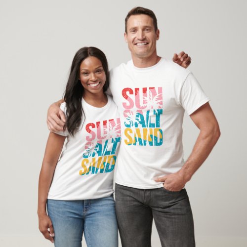 Sun Salt Sand Beach Retro Typography Summer  T_Shirt