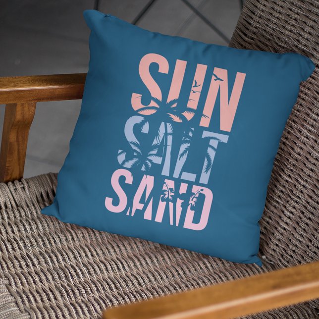 Sun Salt Sand Summer Beach Quote Blue Throw Pillow (Creator Uploaded)
