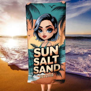 Sun Salt Sand Summer Vibe Beach Palm Trees Birds Towel