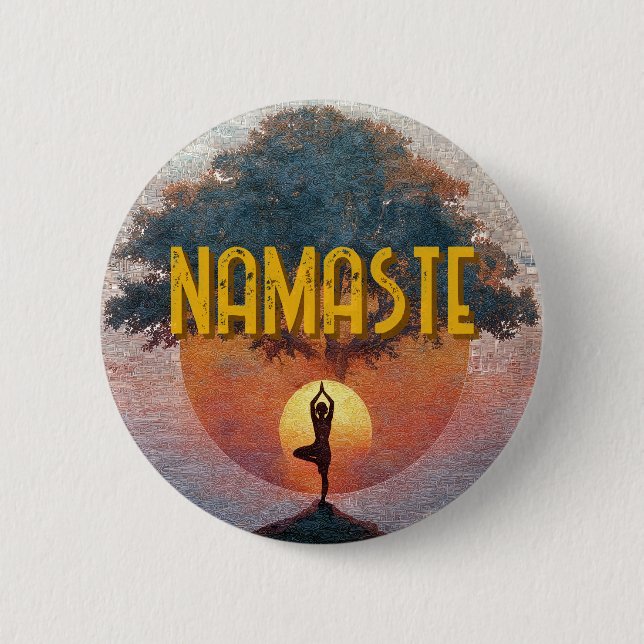 Sun Salutation Yoga Namaste Tree of Life Button (Front)