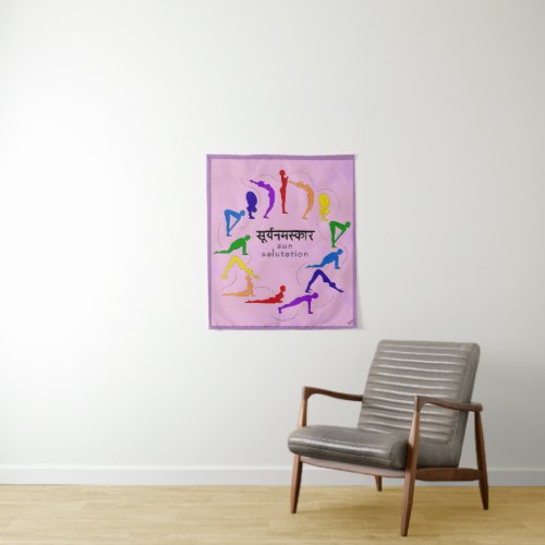 Sun Salutation Yoga Tapestry Rainbow Chakra Colors