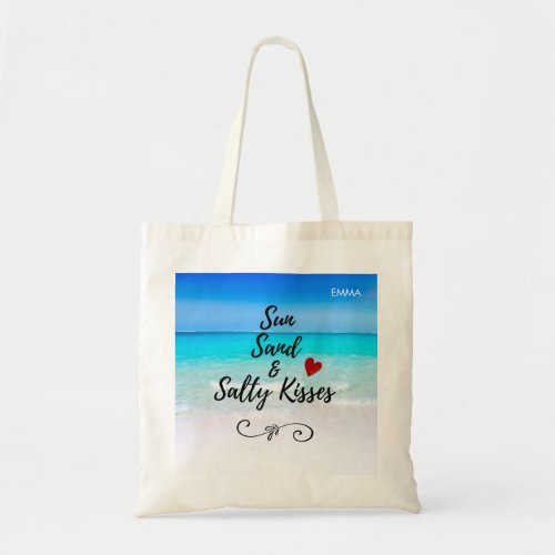 Sun Sand and Salty Kisses Tropical Beach Custom Tote Bag
