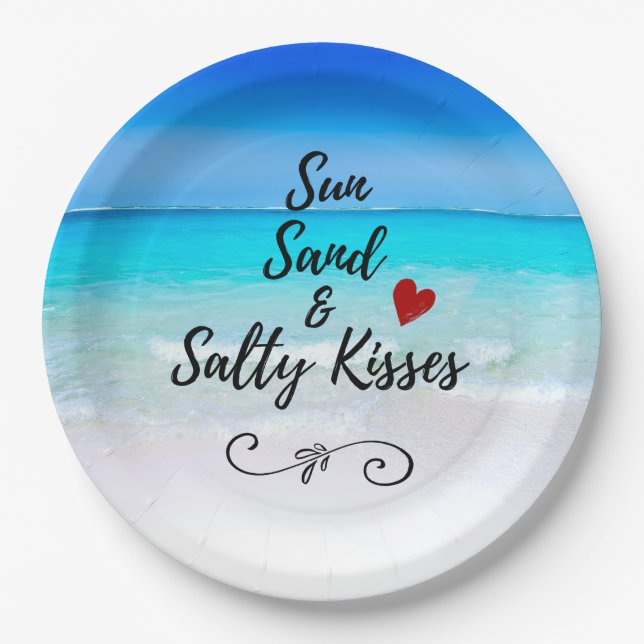 Sun Sand and Salty Kisses Tropical Beach Paper Plates (Front)