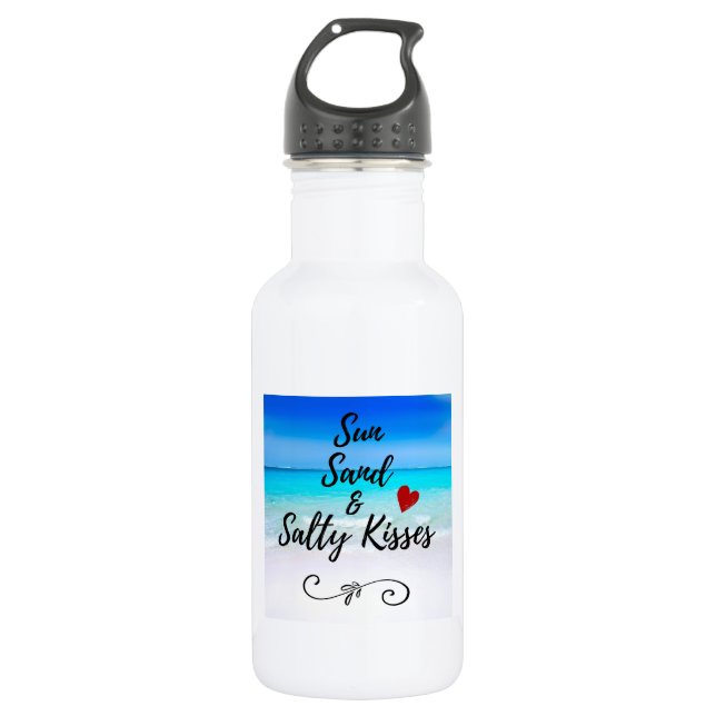 Sun Sand and Salty Kisses Tropical Beach Stainless Steel Water Bottle (Front)