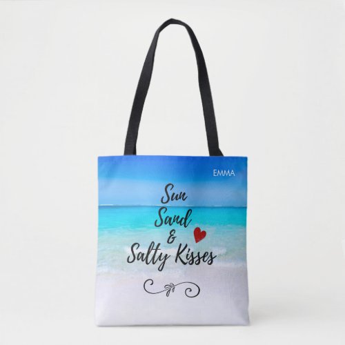 Sun Sand and Salty Kisses Tropical Beach Tote Bag