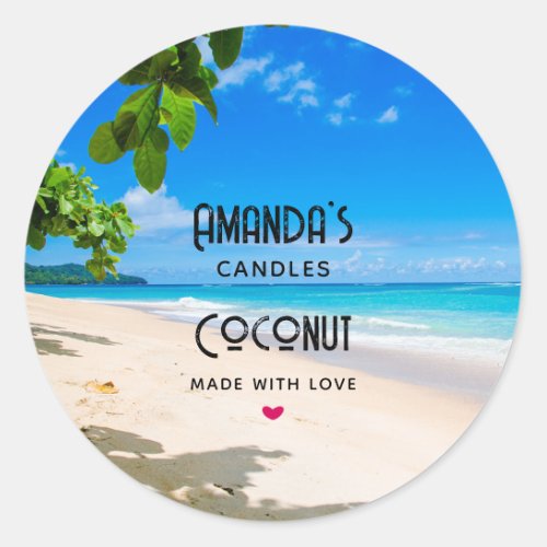 Sun Sand and Surf Tropical Beach Candle Business Classic Round Sticker