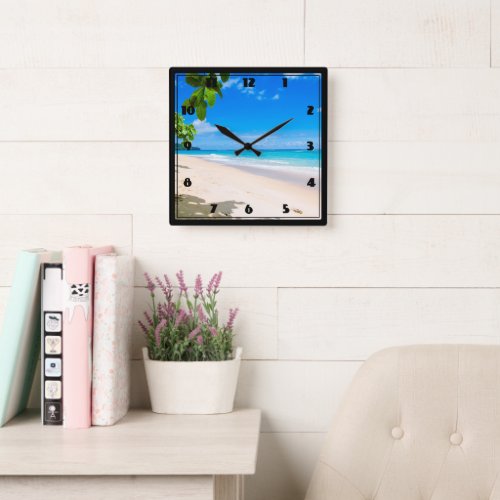 Sun Sand and Surf Tropical Beach Square Wall Clock