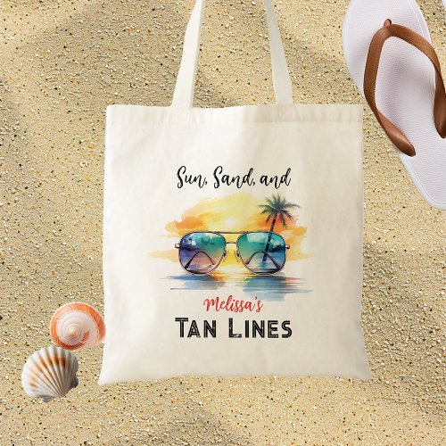 Sun Sand and Tan Lines Personalized Beach Tote Bag