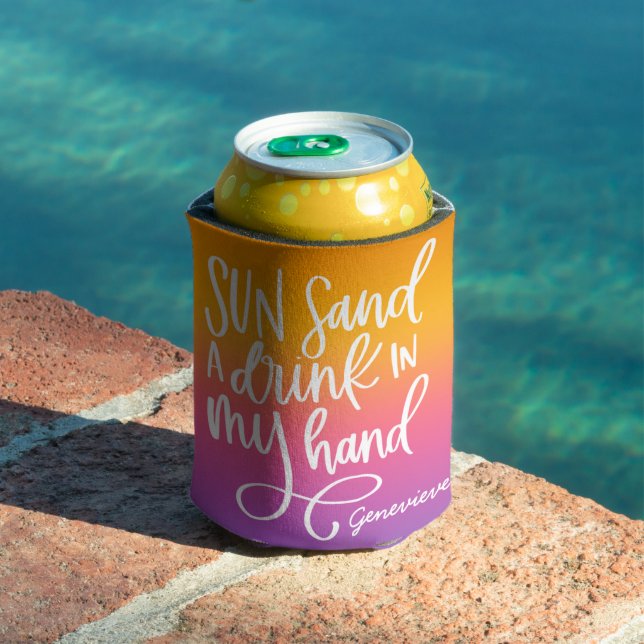 Sun Sand Drink in Hand Colorful Gradient   Can Cooler (In Situ Pool)