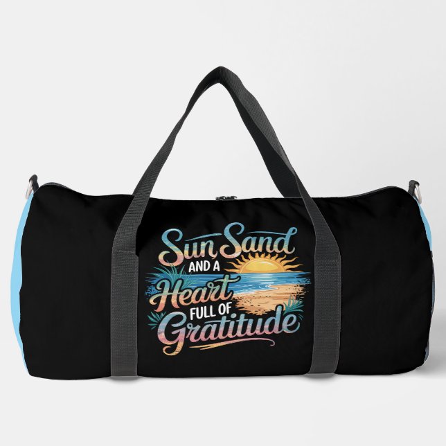 Sun Sand Heart Gratitude Beach Duffle Bag (Front)