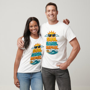 Sun Sand Repeat Beach Sticker T-Shirt