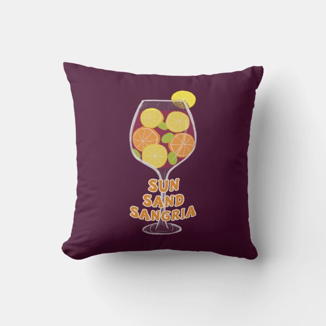 Sun Sand Sangria, Spanish Wine, Summer Beach Throw Pillow (Front)