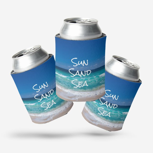 Sun Sand Sea Tropical Beach Turquoise Water Can Cooler (Creator Uploaded)