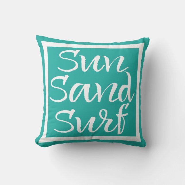 Sun Sand Surf Throw Pillow (Front)