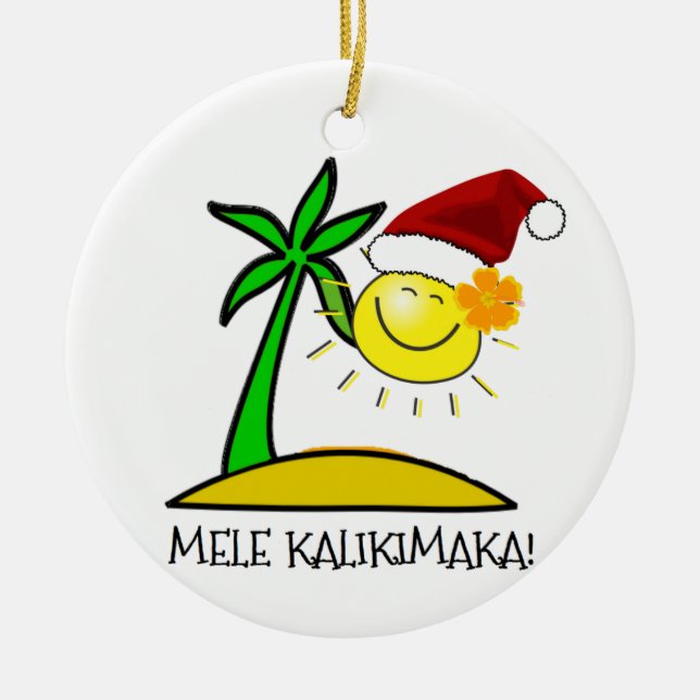 Sun Santa - Mele Kalikimaka Ceramic Ornament (Front)
