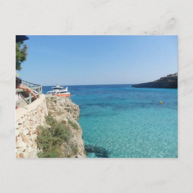 Sun, Sea and a little orange boat Postcard (Front)
