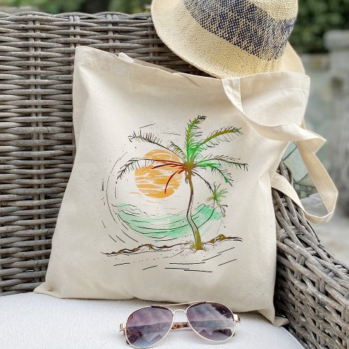 Sun Sea Palm Tree Beach Holiday Tote Bag