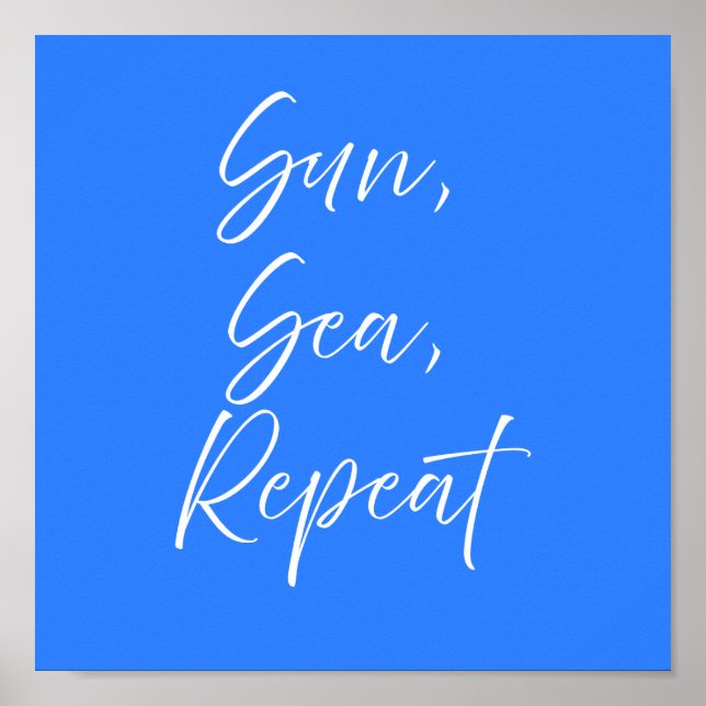 Sun Sea Repeat Blue Poster | Preppy Coastal (Front)