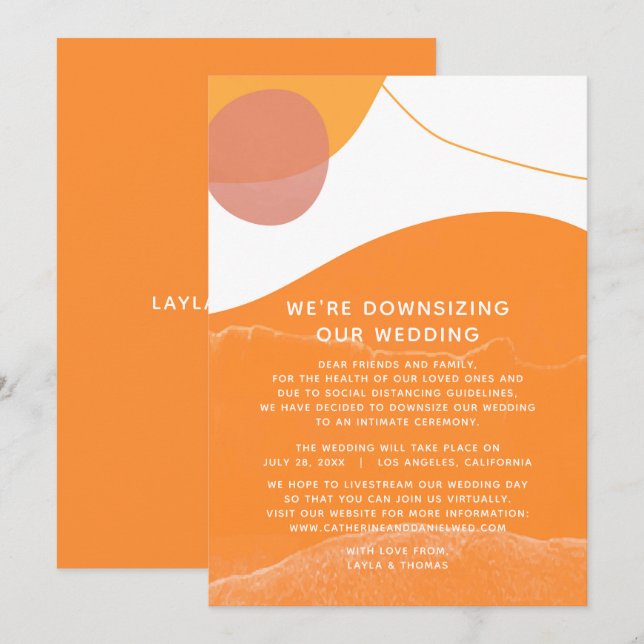 Sun Sea Sand Modern We're Downsizing Our Wedding Holiday Card (Front/Back)