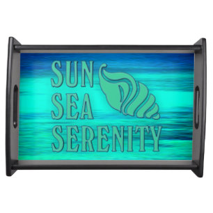 Sun Sea Serenity Tropical Seashell Beach Scene Serving Tray