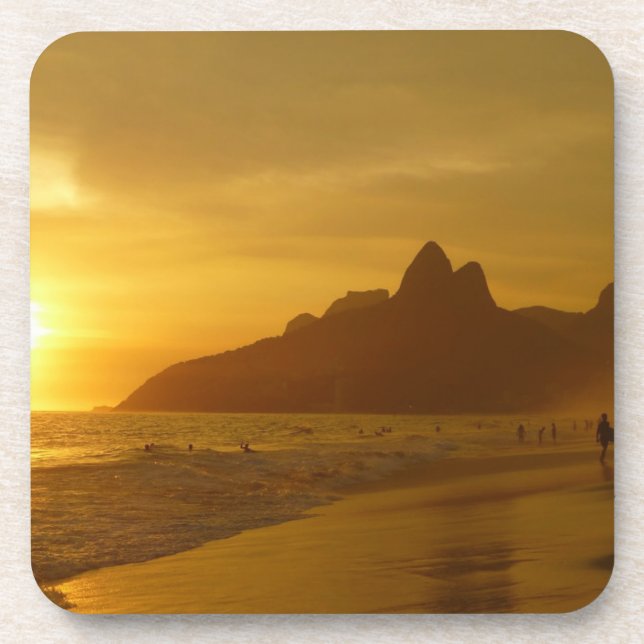 Sun Set at Ipanema Beach Brazil Beverage Coaster (Front)
