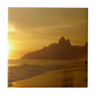 Sun Set at Ipanema Beach Brazil Ceramic Tile