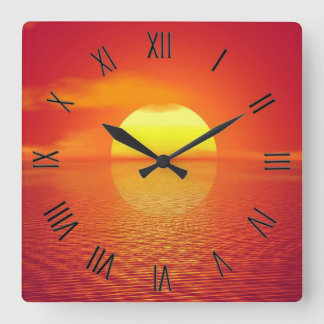  Sun Sets Orange Calm Ocean Sunset  Black Numerals Square Wall Clock
