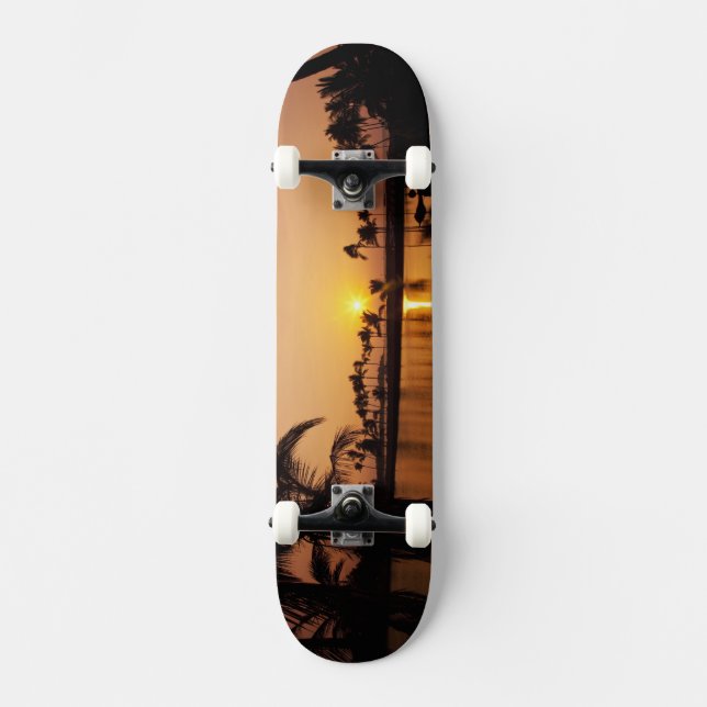 Sun setting on Anaeho'omalu Bay, Big Island, Skateboard Deck (Front)
