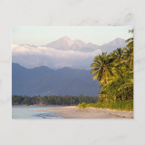 Sun Setting On Volcano With Tropical Beach Postcard