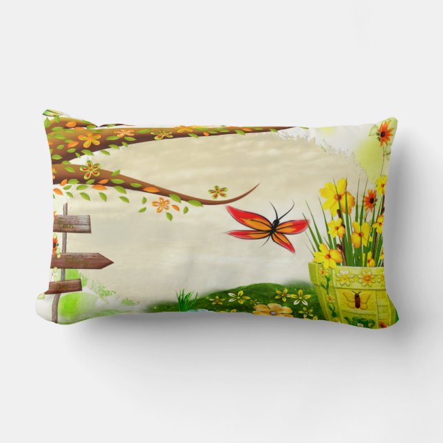 Sun Shiney Day Whimsical Nature Lumbar Pillow (Front)