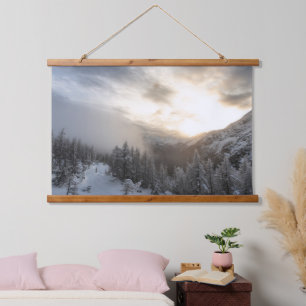 Sun shining at stunning winter scenery hanging tapestry