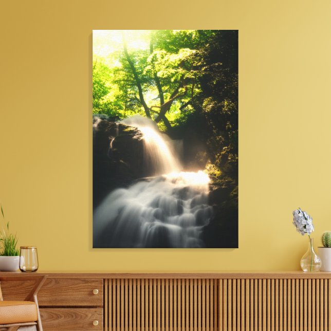 Sun shining on a magical waterfall canvas print (Insitu(LivingRoom))
