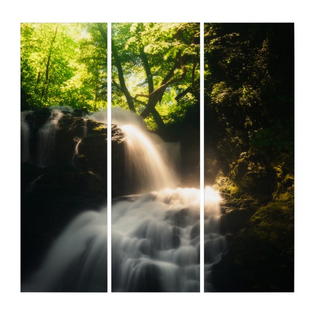 Sun shining on a magical waterfall triptych (Front)