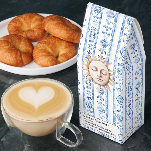 Sun Sicily Italian Rustic Blue White Pattern   Roasted Coffee (Breakfast)