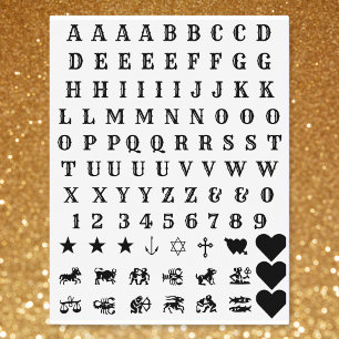 Sun Sign Alphabets Numbers Symbols Hearts Knuckle Temporary Tattoos
