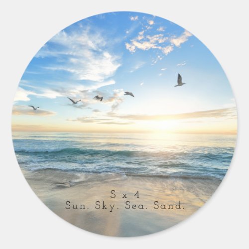 Sun Sky Sea Sand Beach Scene Classic Round Sticker
