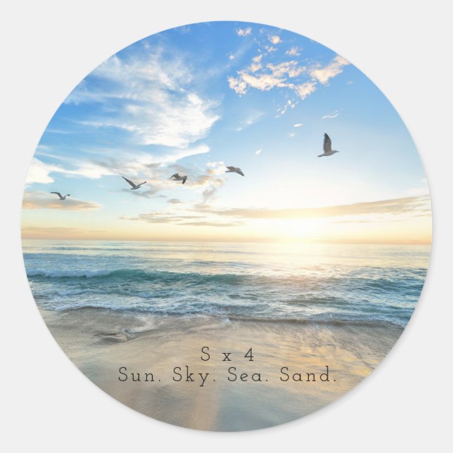 Sun. Sky. Sea. Sand. Beach Scene Classic Round Sticker (Front)