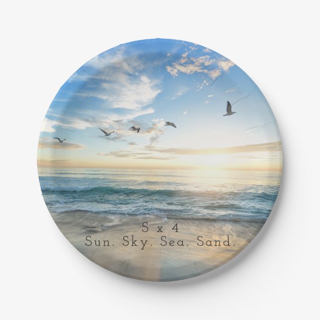 Sun. Sky. Sea. Sand. Beach Scene Paper Plates (Front)