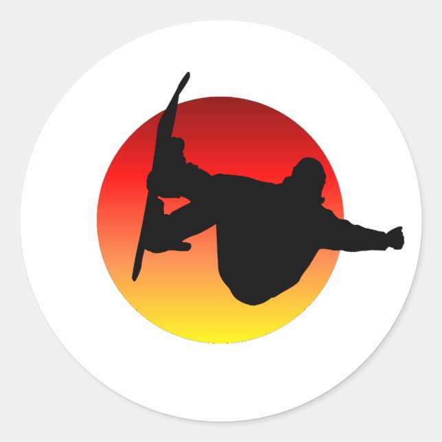 Sun snowboarding classic round sticker (Front)