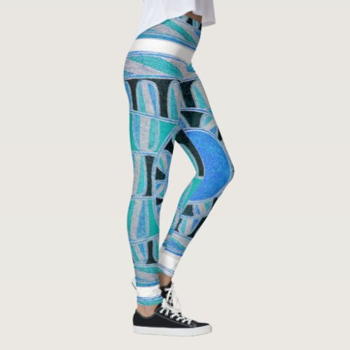 SUN SOLAR ENERGY Abstract Geometric Teal Sky Blue Leggings