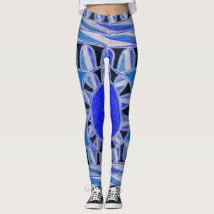 SUN SOLAR ENERGY Abstract Geometric White Blue Leggings